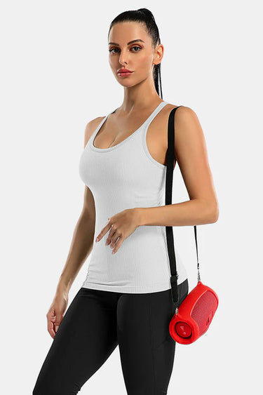 White Ribbed Racerback Workout Crop Tank